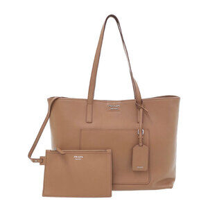 Prada City Calf Leather Tote Bag Cameo Tan Brown